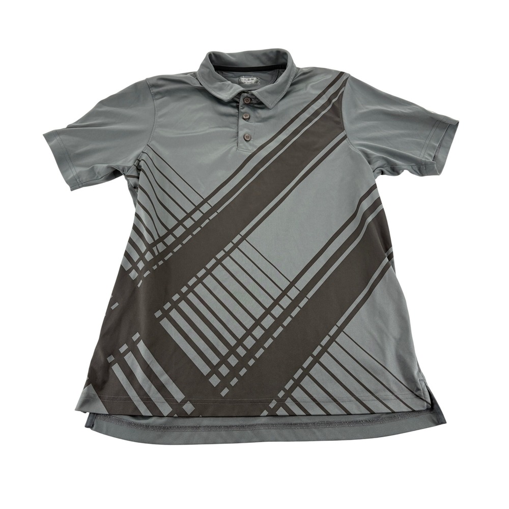 Under Armour Polo Shirt Large HeatGear Gray Black Diagonal Graphic Stripe